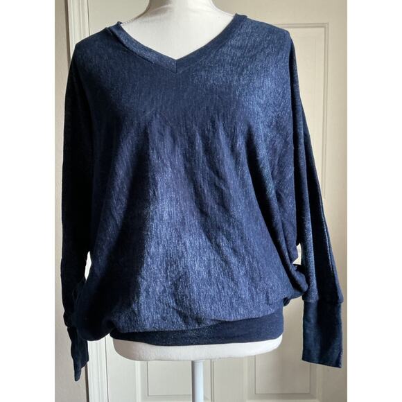 Go Couture Blue Burnout Batwing V Neck Sweatshirt Made in USA Small - Picture 1 of 9